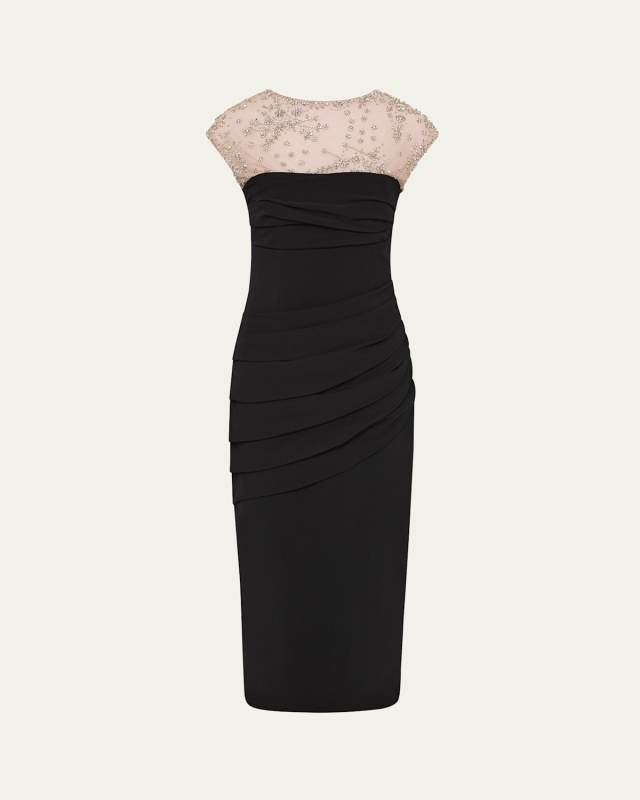 Dottie Floral Crystal Sheer Draped Dress